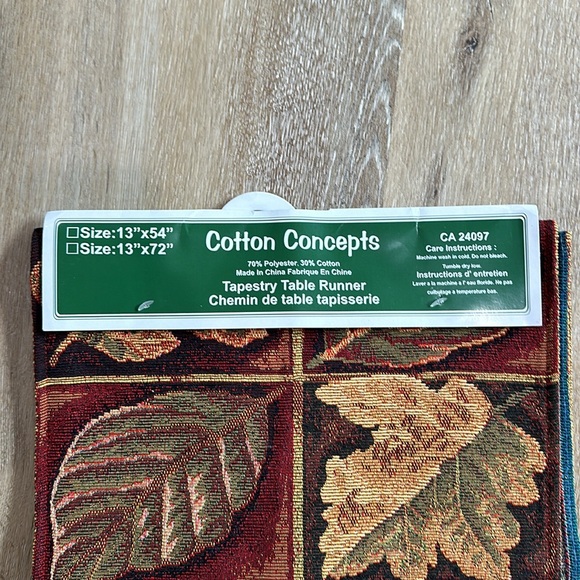 NWT tapestry table runner - cotton concepts. Fall leafs. Size 13x72 - Picture 2 of 2